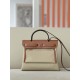 HERMES Herbag Zip 31cm Bag/S2 Trench Gray/Middle Coffee/Silver Buckle/Saddle Leather/Canvas  