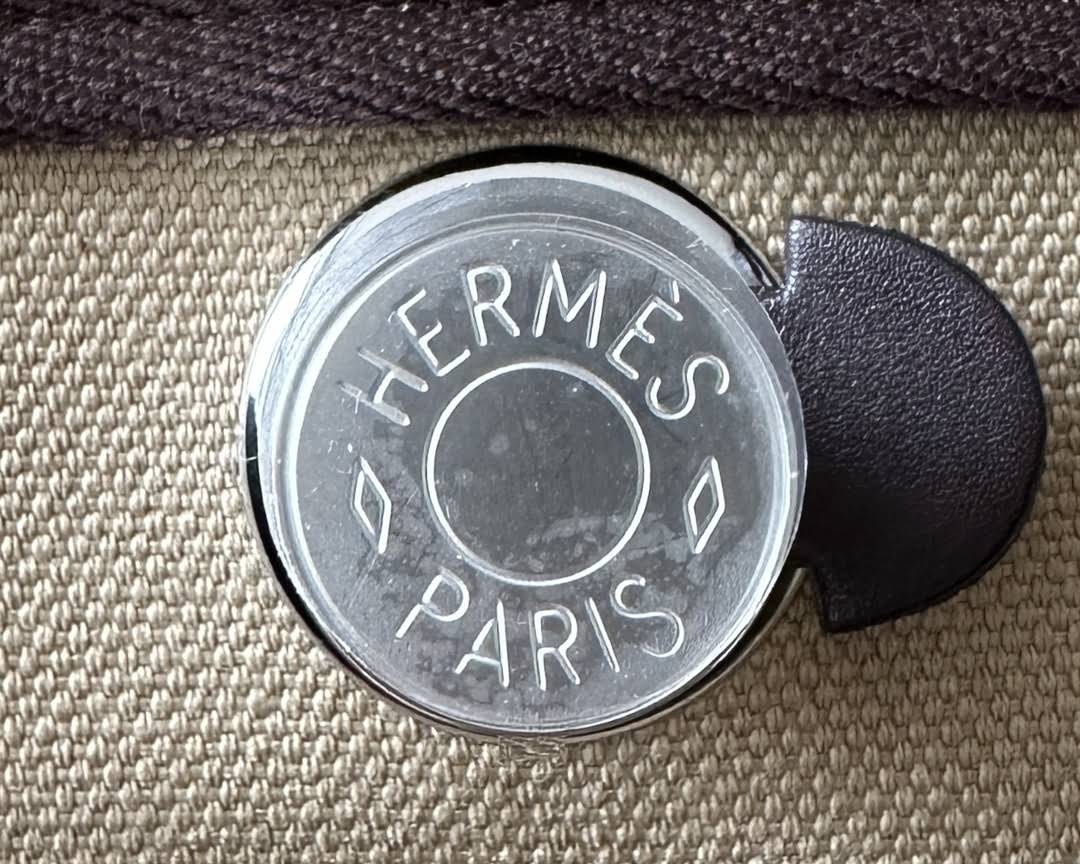 HERMES Herbag Zip 31cm Bag/S2 Trench Gray/46 Ebony/Silver Buckle/Canvas/Saddle Leather  