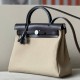 HERMES Herbag Zip 31cm Bag/S2 Trench Gray/46 Ebony/Silver Buckle/Canvas/Saddle Leather  