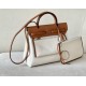 HERMES Herbag Zip 31cm Bag/8L Glacier White/Middle Coffee/Silver Buckle/Saddle/Canvas 