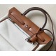 HERMES Herbag Zip 31cm Bag/8L Glacier White/Middle Coffee/Silver Buckle/Saddle/Canvas 