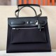 HERMES Herbag Zip 31cm Bag/CK89 Black/Silver Buckle/Saddle/Canvas  