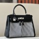 HERMES Kelly Lakis 28 Handmade Bag/CK89 Black/Silver Buckle/Swift/Canvas  