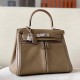 HERMES Kelly Lakis 28 Handmade Bag/CK18 Elephant Gray/Silver Buckle/Swift  