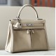 HERMES Kelly Lakis 28 Handmade Bag/S2 Trench Gray/Silver Buckle/BOX/Canvas Leather  