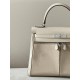 HERMES Kelly Lakis 28 Handmade Bag/S2 Trench Gray/Silver Buckle/BOX/Canvas Leather  