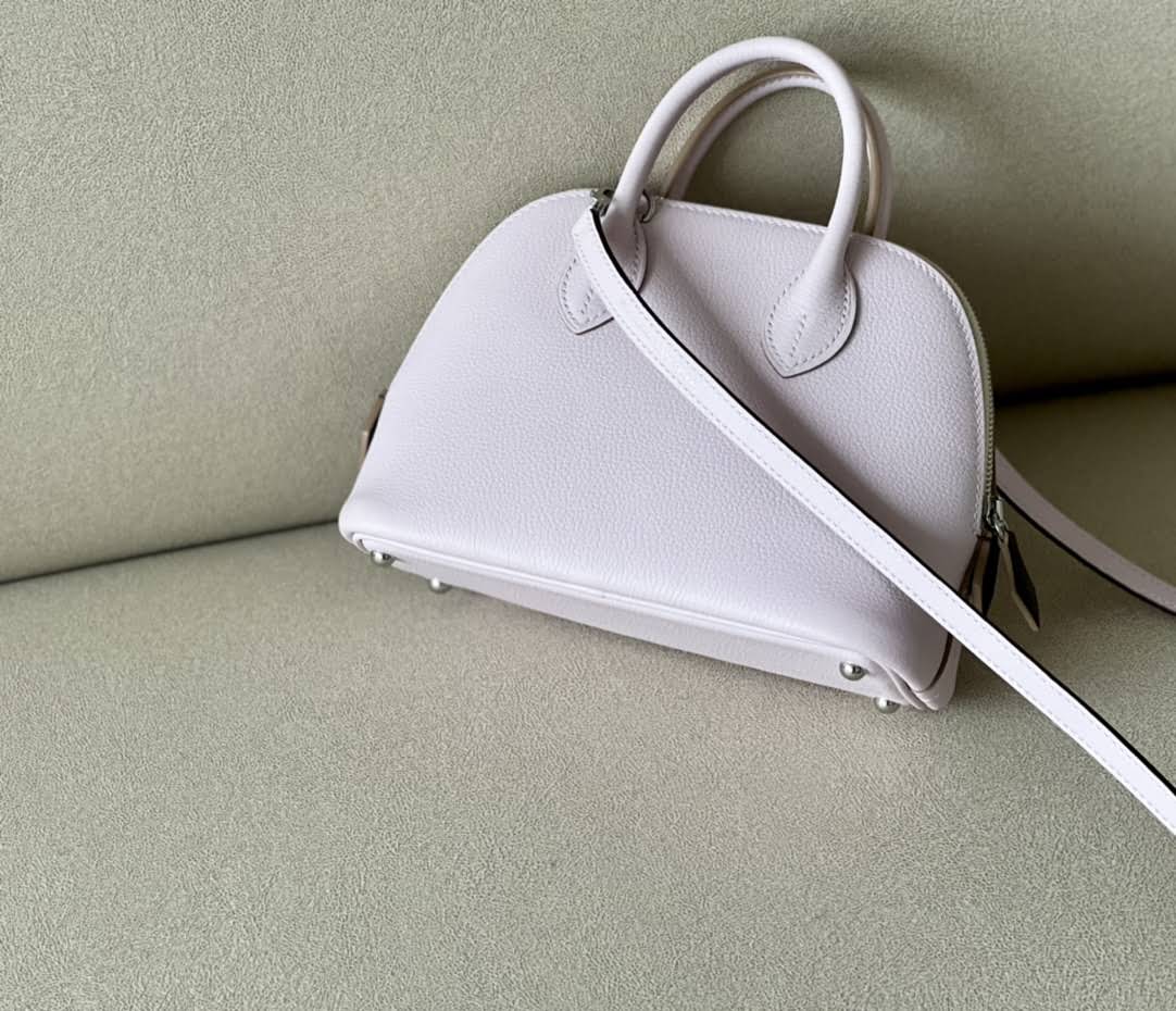 HERMES Bolide 18 Bag/09 Dreamy Purple/0G Saddle Red/Nata Cream White/Silver Buckle/Evercolor Leather  