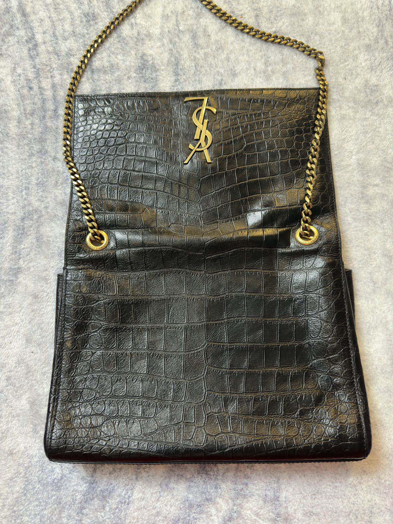 SAINT LAURENT REVERSIBLE KATE MEDIUM IN CROCODILE-EMBOSSED LEATHER